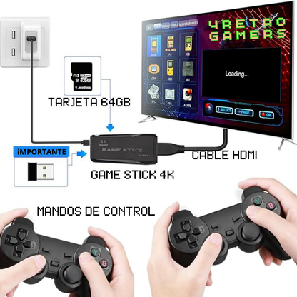 4Retro Gamers Stick M8 Console 2.4G Dual Wireless Controller Game Stick 4K 10000 Games 64GB Retro Game HDMI