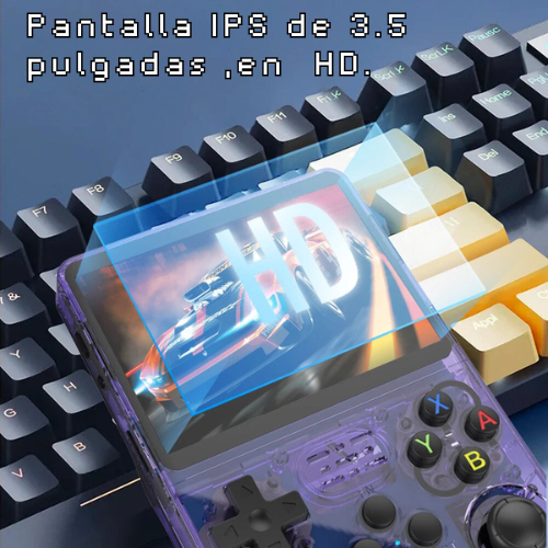 4Family Club Consola Retro Portatil con 20000 Juegos - Mini Consola Portatil Blanca Juegos de PS1, PSP, N64, NDS, SuperN, GameB, GBA, NeoG,.. Pantall HD IPS de 3.5 640*480 - Procesador Quad Core 1,6 GHz y RAM 1GB